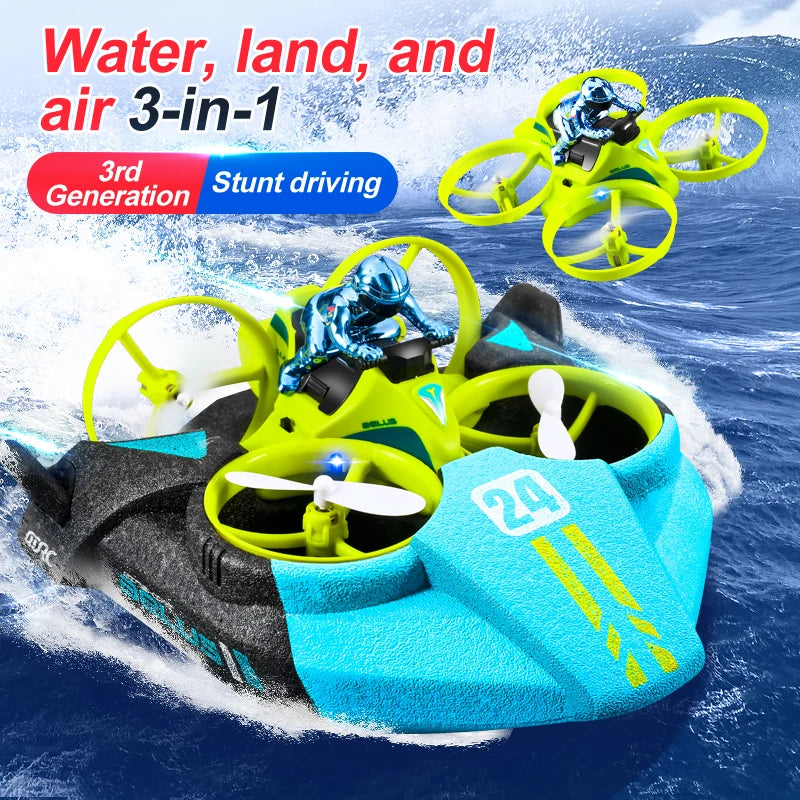 AquaFly™ 3-in-1 Drone – Land, Air & Water Explorer