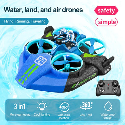 AquaFly™ 3-in-1 Drone – Land, Air & Water Explorer